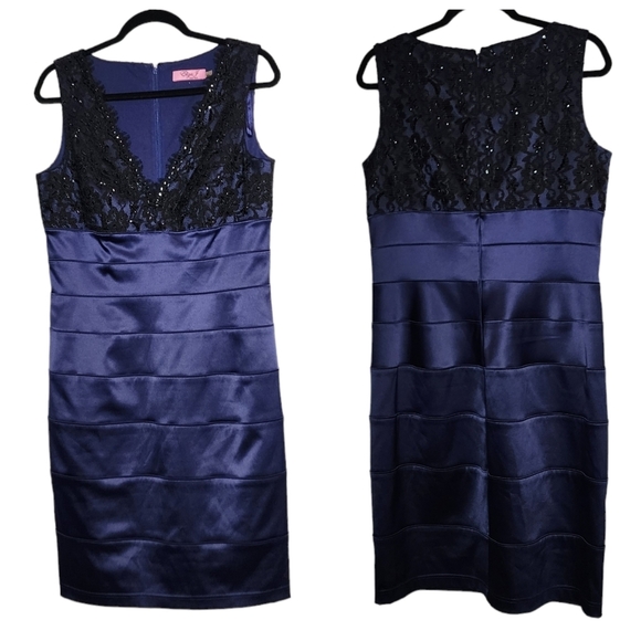 Eliza J. Navy/Black Lace sleeveless dress - Picture 3 of 17